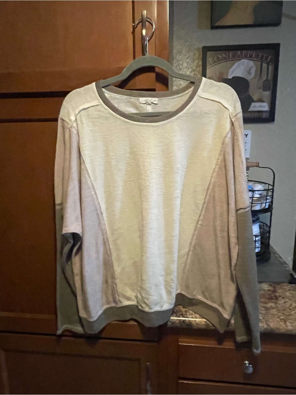 easel Cream and Taupe Colorblock Long Sleeve Top